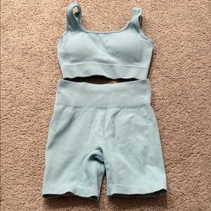 Women's Ribbed Sleepwear Set - Light Blue